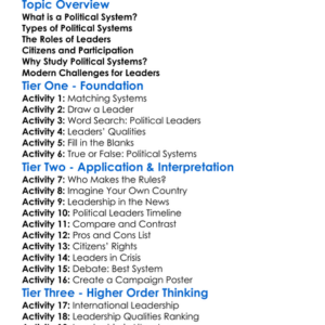 Political Systems And Leadership Worksheet Activity Booklet