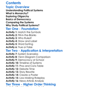 Political Systems Monarchy Oligarchy Democracy Worksheet Activity Booklet
