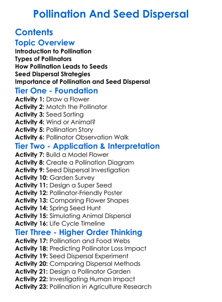 Pollination And Seed Dispersal Worksheet Activity Booklet