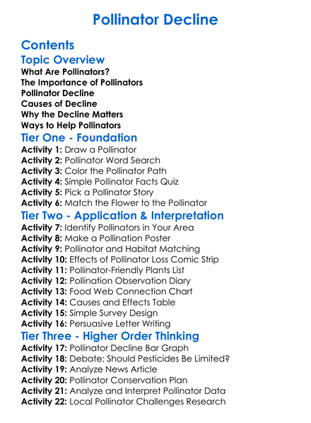 Pollinator Decline Worksheet Activity Booklet