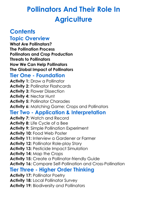Pollinators And Their Role In Agriculture Worksheet Activity Booklet