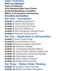 Pollutants And Bioaccumulation Worksheet Activity Booklet