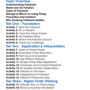 Pollutants And Their Biological Effects Worksheet Activity Booklet