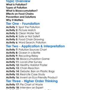 Pollution And Bioaccumulation Worksheet Activity Booklet