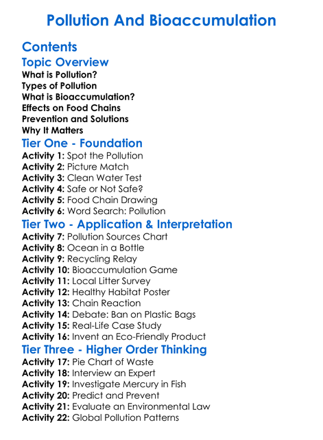 Pollution And Bioaccumulation Worksheet Activity Booklet