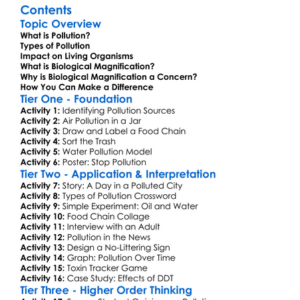 Pollution And Biological Magnification Worksheet Activity Booklet