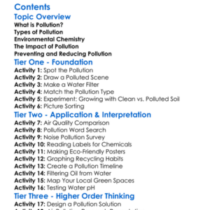 Pollution And Environmental Chemistry Worksheet Activity Booklet