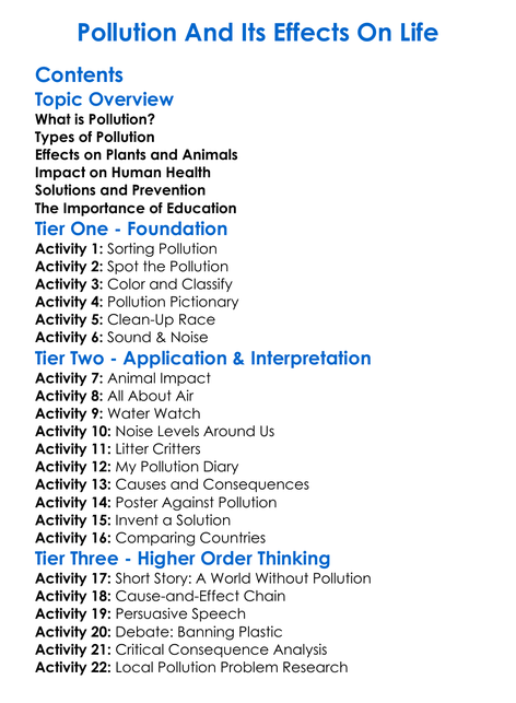 Pollution And Its Effects On Life Worksheet Activity Booklet