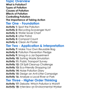 Pollution Control Measures Worksheet Activity Booklet