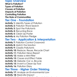 Pollution Control Worksheet Activity Booklet
