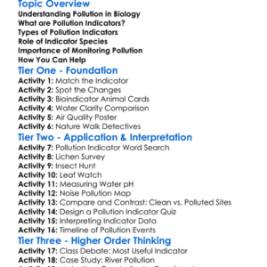 Pollution Indicators In Biology Worksheet Activity Booklet