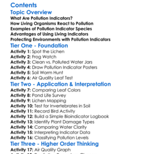 Pollution Indicators In Living Organisms Worksheet Activity Booklet
