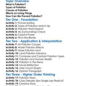 Pollution Types And Effects Worksheet Activity Booklet
