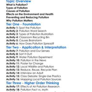 Pollution Worksheet Activity Booklet