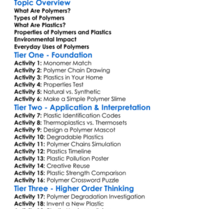 Polymers And Plastics Worksheet Activity Booklet