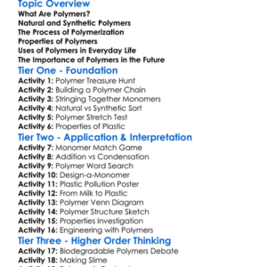 Polymers And Polymerization Worksheet Activity Booklet