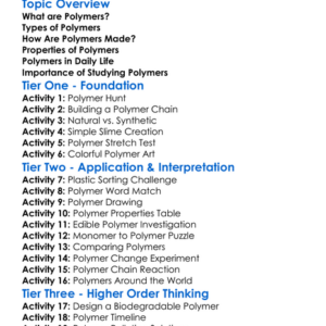 Polymers Worksheet Activity Booklet