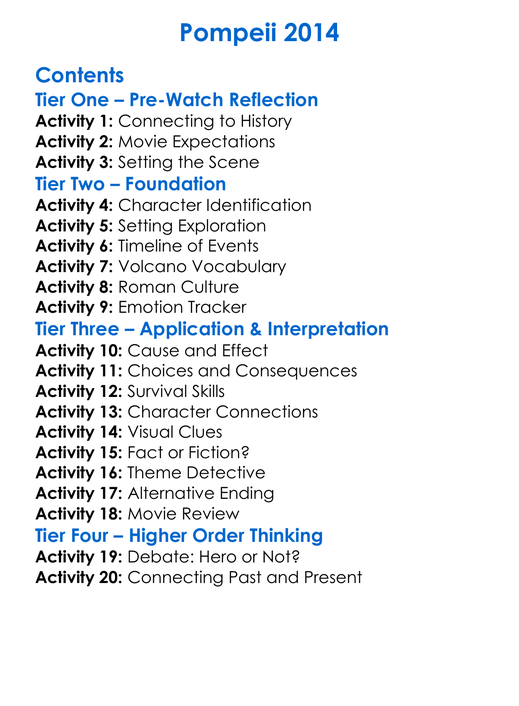 Pompeii 2014 Worksheet Activity Booklet