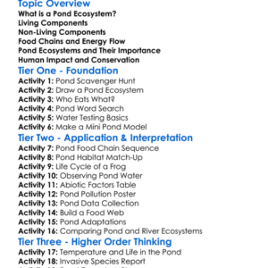 Pond Ecosystem Study Worksheet Activity Booklet