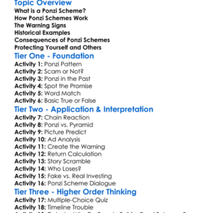Ponzi Schemes Worksheet Activity Booklet