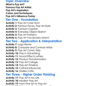 Pop Art Influences Worksheet Activity Booklet