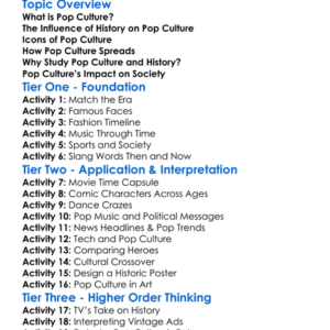 Pop Culture And History Worksheet Activity Booklet