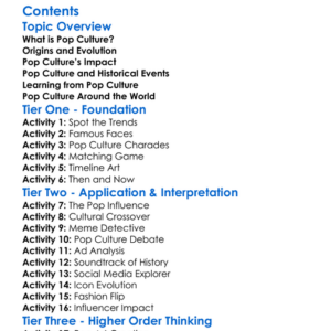 Pop Culture And Its Historical Influence Worksheet Activity Booklet