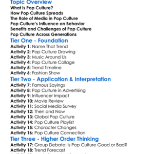 Pop Culture And Its Influence Worksheet Activity Booklet