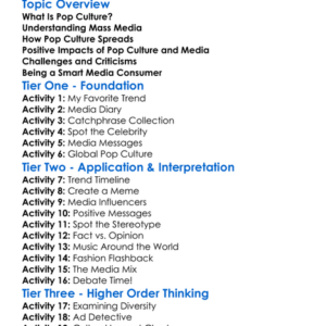 Pop Culture And Mass Media Impact Worksheet Activity Booklet
