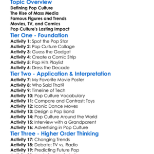 Pop Culture In The 20Th Century Worksheet Activity Booklet