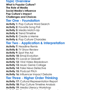Popular Culture And Media Worksheet Activity Booklet