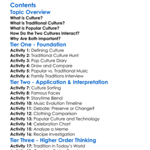 Popular Culture Vs Traditional Culture Worksheet Activity Booklet