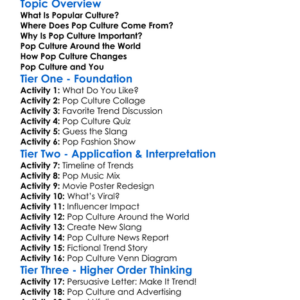 Popular Culture Worksheet Activity Booklet