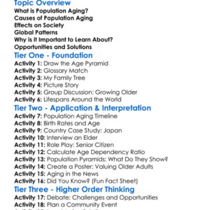 Population Aging Worksheet Activity Booklet