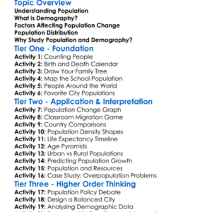 Population And Demography Worksheet Activity Booklet