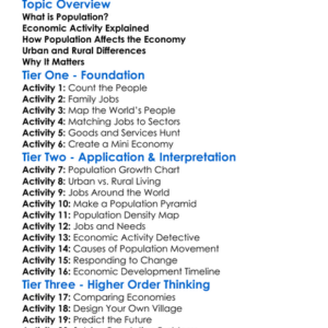 Population And Economic Activity Worksheet Activity Booklet