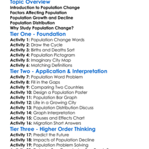 Population Change Worksheet Activity Booklet