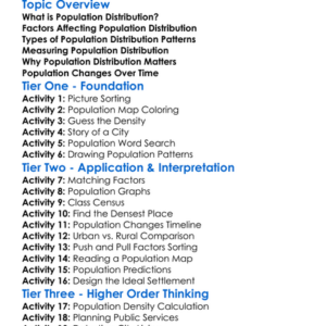 Population Distribution Worksheet Activity Booklet