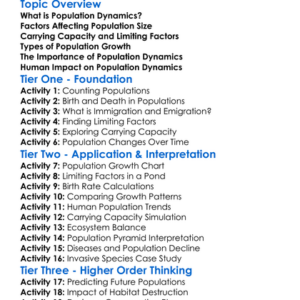 Population Dynamics Worksheet Activity Booklet