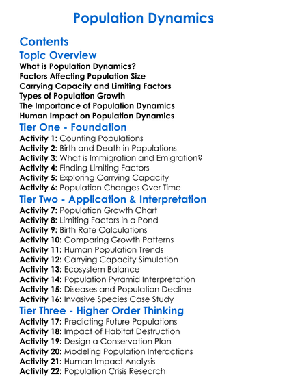 Population Dynamics Worksheet Activity Booklet
