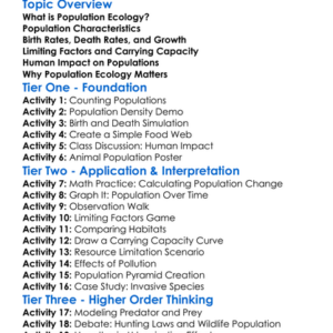 Population Ecology Worksheet Activity Booklet