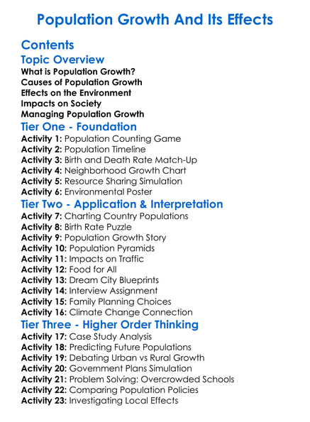 Population Growth And Its Effects Worksheet Activity Booklet