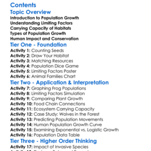 Population Growth And Limiting Factors Worksheet Activity Booklet
