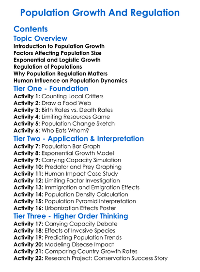 Population Growth And Regulation Worksheet Activity Booklet