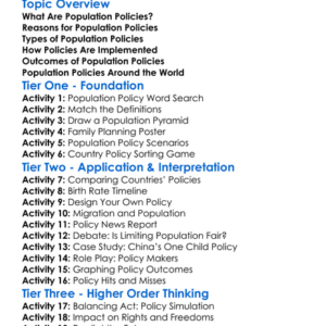 Population Policies Worksheet Activity Booklet