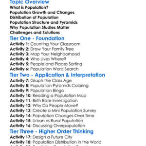 Population Studies Worksheet Activity Booklet
