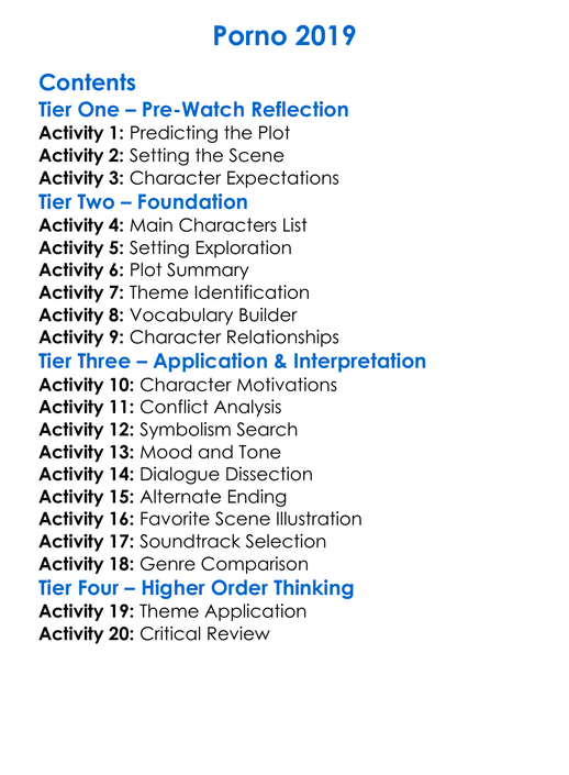 Porno 2019 Worksheet Activity Booklet