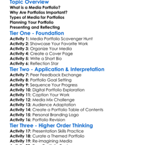 Portfolio Development In Media Worksheet Activity Booklet