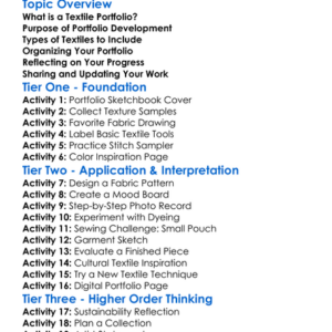 Portfolio Development In Textiles Worksheet Activity Booklet