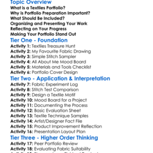 Portfolio Preparation For Textiles Worksheet Activity Booklet